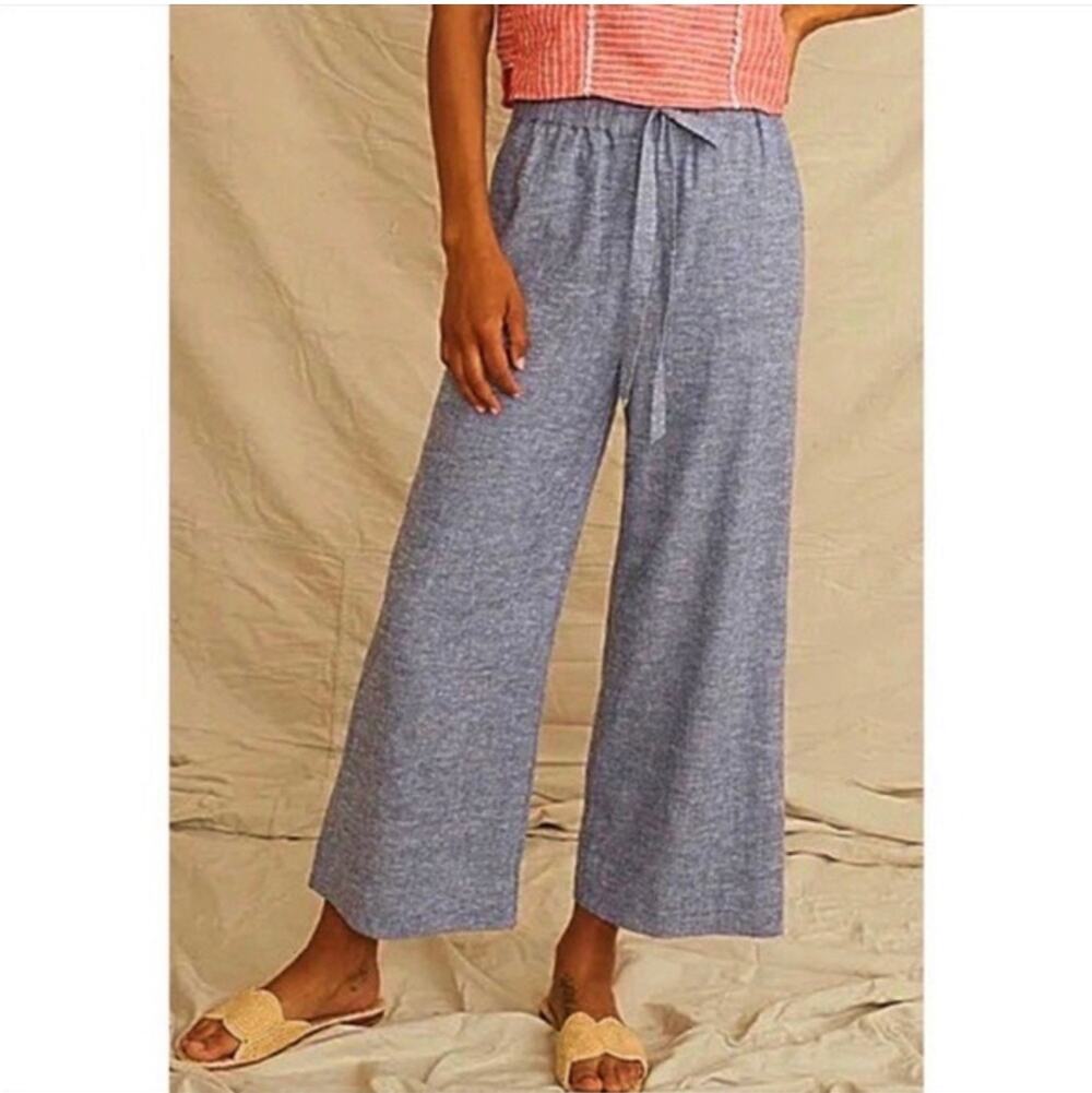 Marine Layer Pants Womens Medium Blue Aly Wide Leg Chambray Tencel Drawstring
